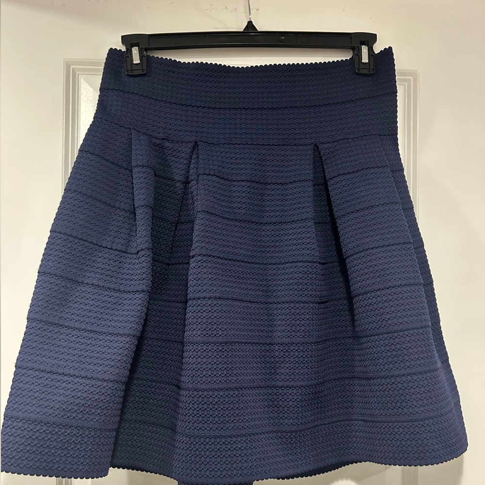 H&M Navy Textured A-Line Pleated Skirt - Picture 3 of 5